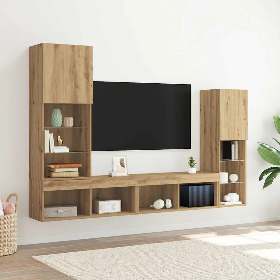 Meuble TV 4 pcs chêne artisanal Bois d'ingénierie