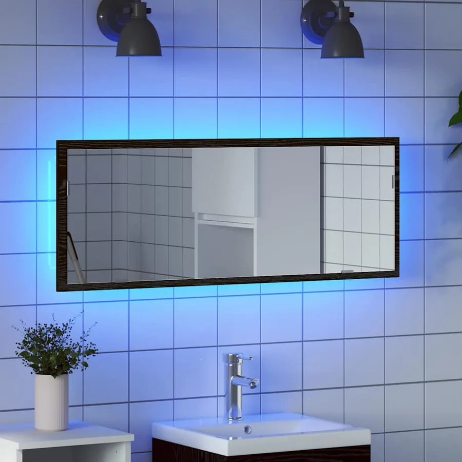 Miroir de salle de bain LED Chêne noir 100 x 8,5 x 37 cm Verre - 4