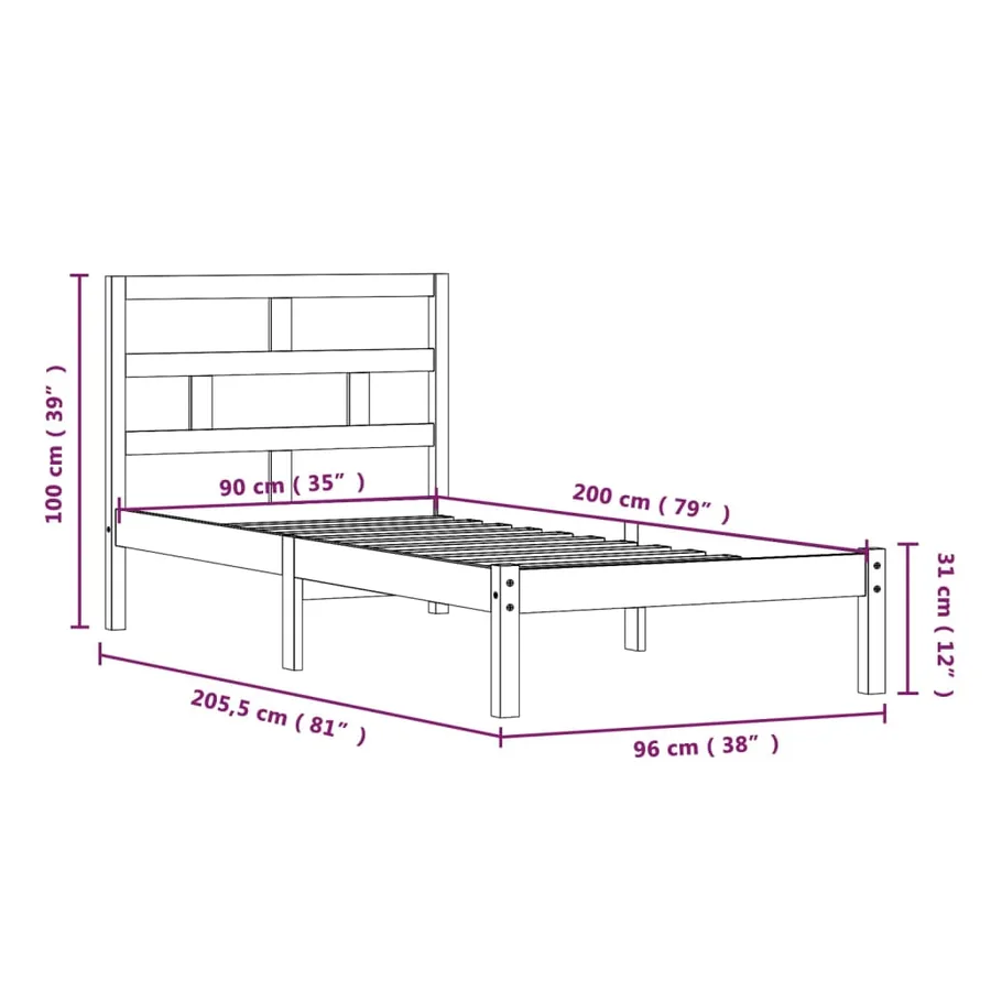 Cadre de lit sans matelas bois massif 90x200 cm - 8