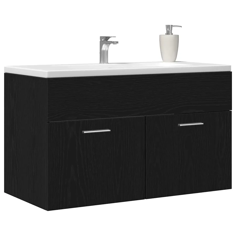 Armoire d'évier Chêne noir 38,5 x 100 x 46 cm Bois d'ingénierie - 3