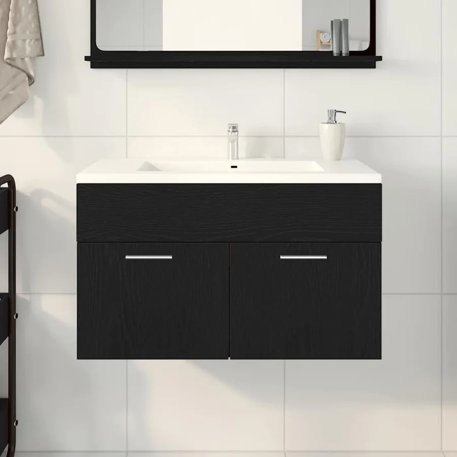 Armoire d'évier Chêne noir 38,5 x 100 x 46 cm Bois d'ingénierie - 4