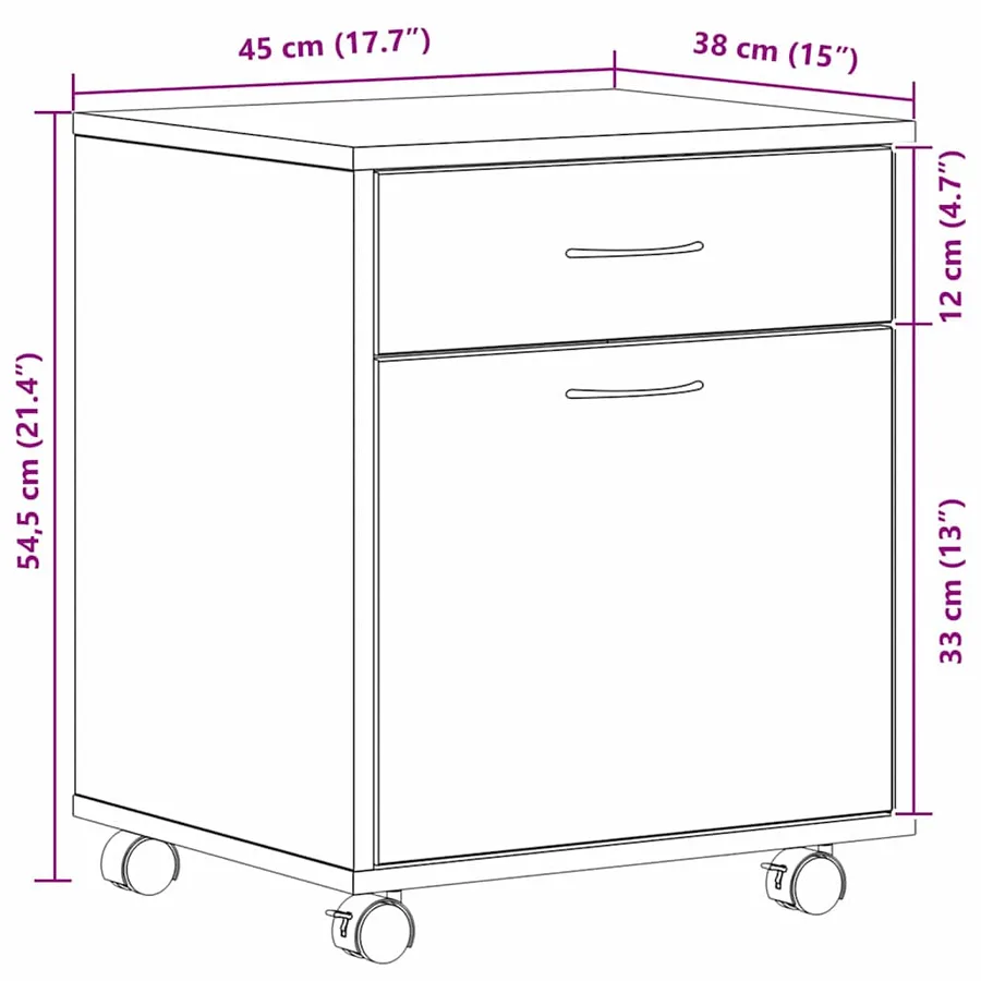 Cabinet roulant Chêne noir 45 x 38 x 54 cm Bois d'ingénierie - 12