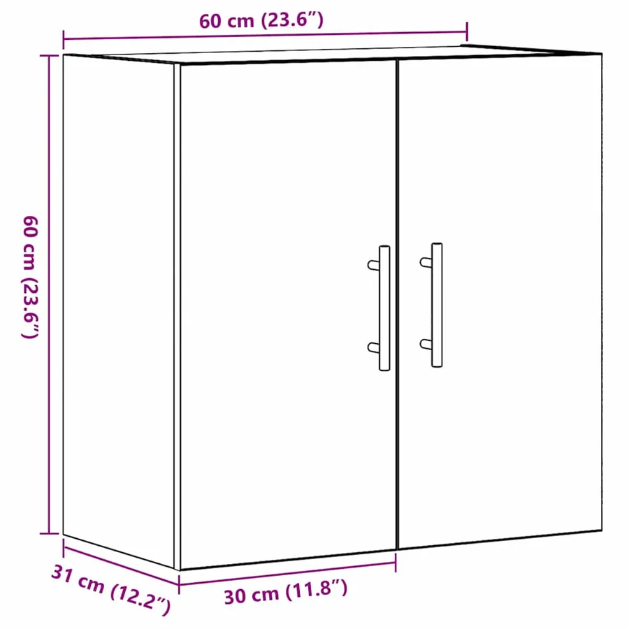 Meuble mural Chêne noir 60 x 31 x 70 cm Bois d'ingénierie - 9