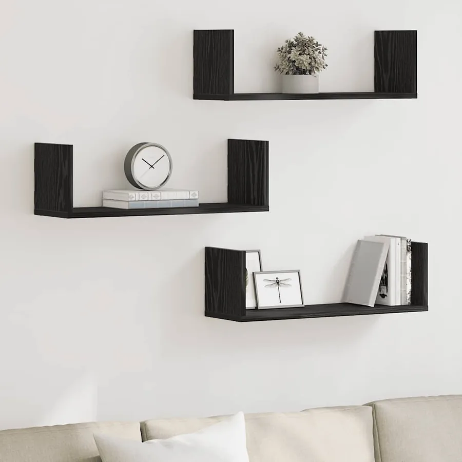 Étagères murales 3 pcs Chêne noir 58x18x18 cm Bois d'ingénierie