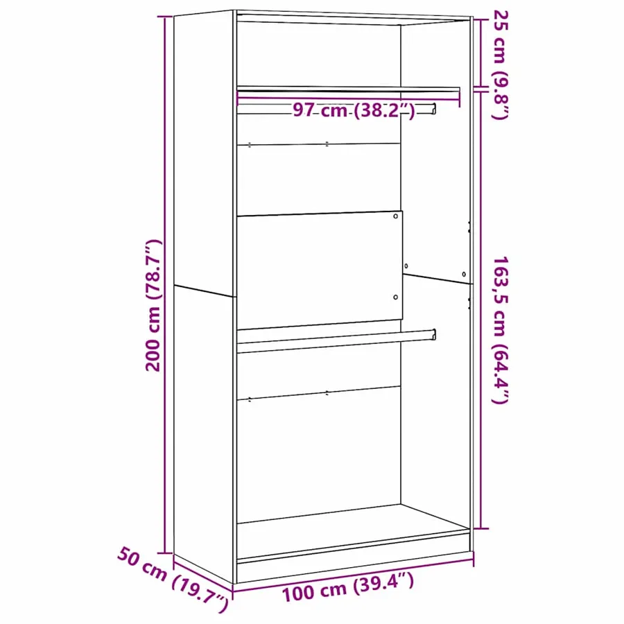 Armoire Chêne noir 100 x 50 x 200 cm Bois d'ingénierie - 13