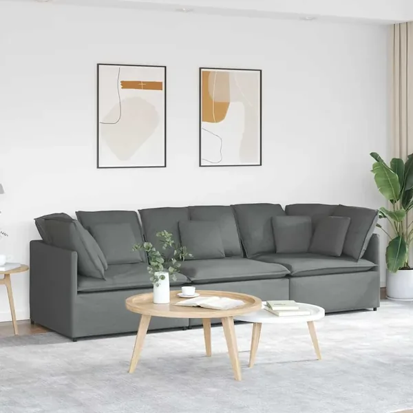 Canapé modulaire avec coussins en tissu gris foncé