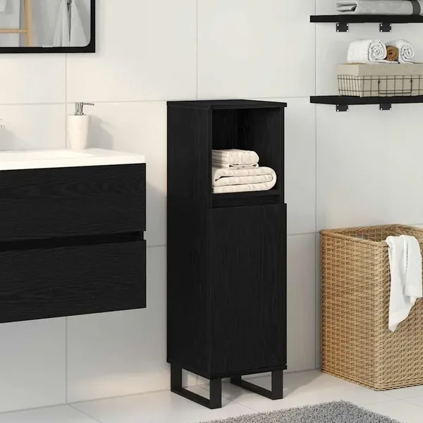 Cabinet de salle de bain avec porte Chêne noir 30 x 30 x 100 cm