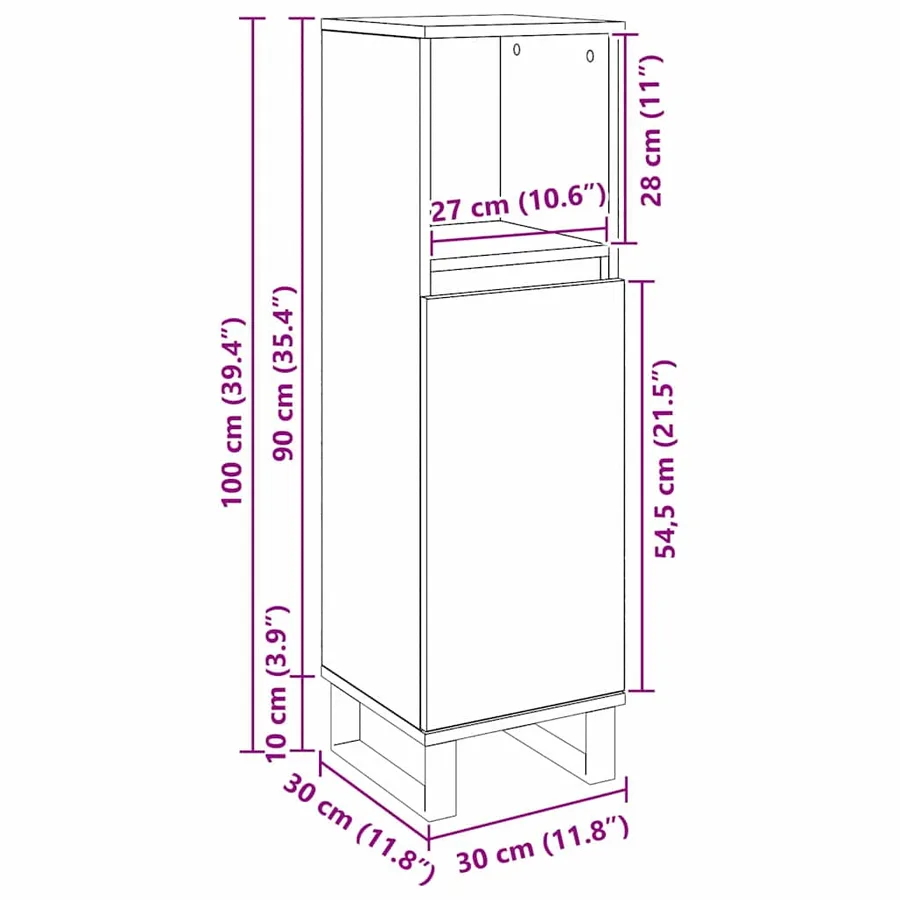 Cabinet de salle de bain avec porte Chêne noir 30 x 30 x 100 cm - 12