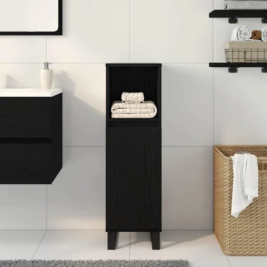 Cabinet de salle de bain avec porte Chêne noir 30 x 30 x 100 cm - 4