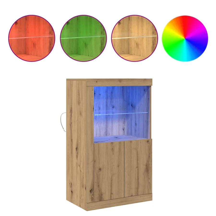 Buffet LED 60,5 x 37 x 100 cm Bois d'ingénierie Chêne artisanal - 4