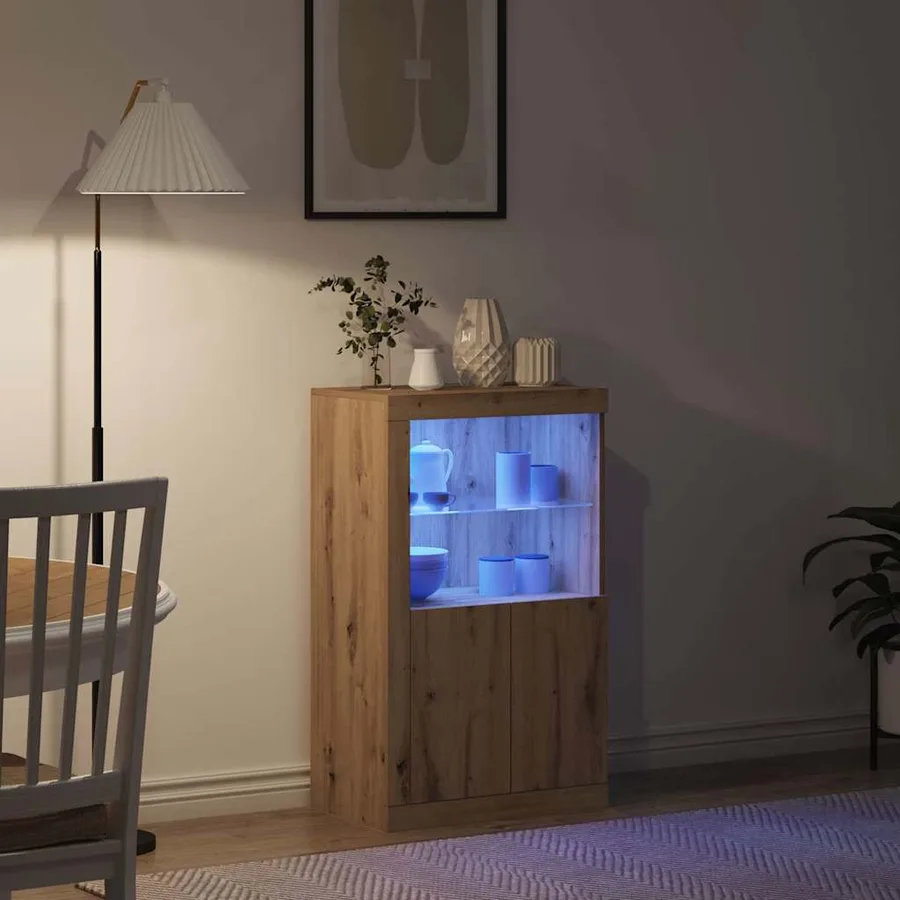 Buffet LED 60,5 x 37 x 100 cm Bois d'ingénierie Chêne artisanal - 5