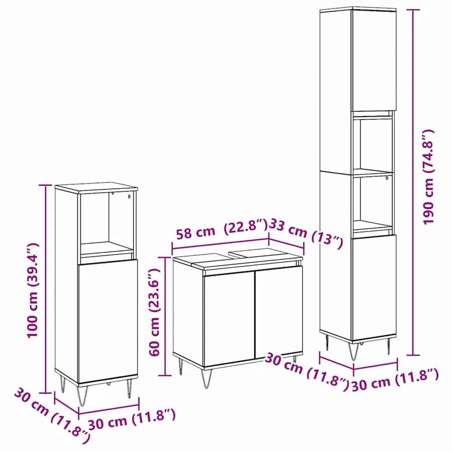Ensemble de mobilier de salle de bain 3 pcs Chêne noir - 15
