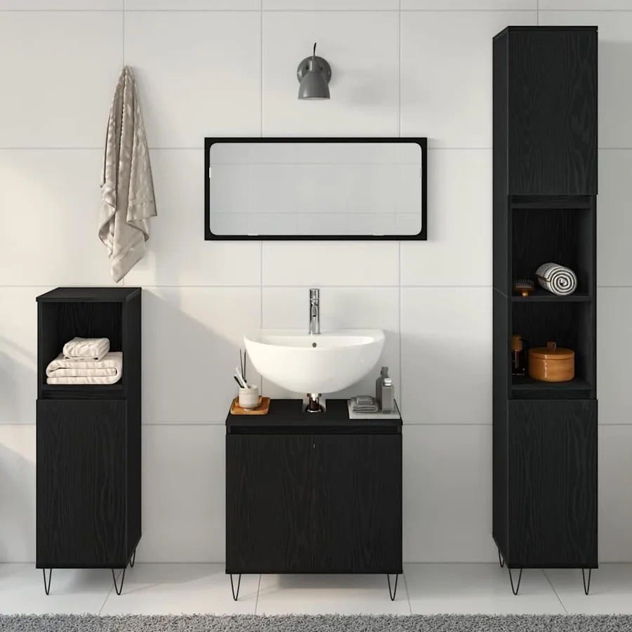 Ensemble de mobilier de salle de bain 3 pcs Chêne noir - 4