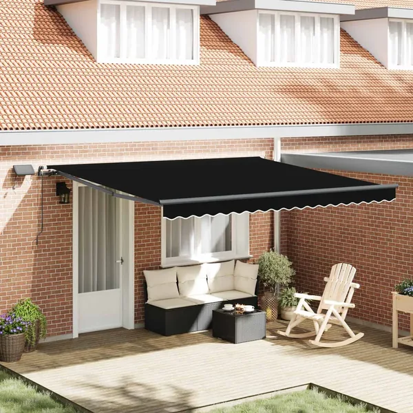 Auvent rétractable Noir 400 × 300 cm Tissu et Aluminium