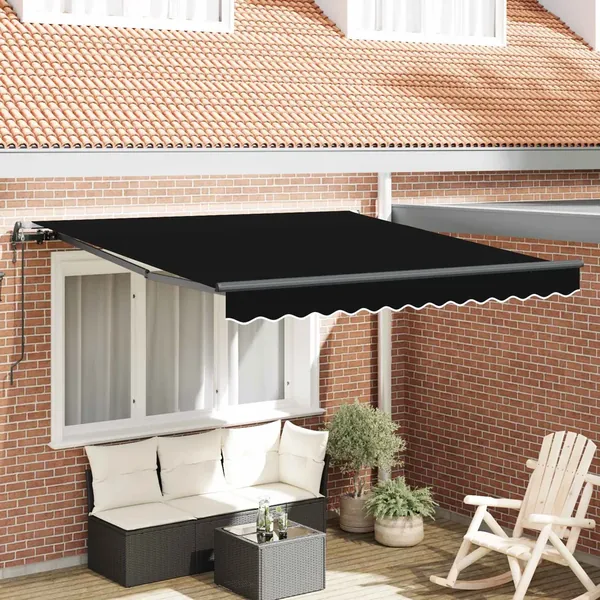 Auvent rétractable Noir 300 x 250 cm Tissu et Aluminium