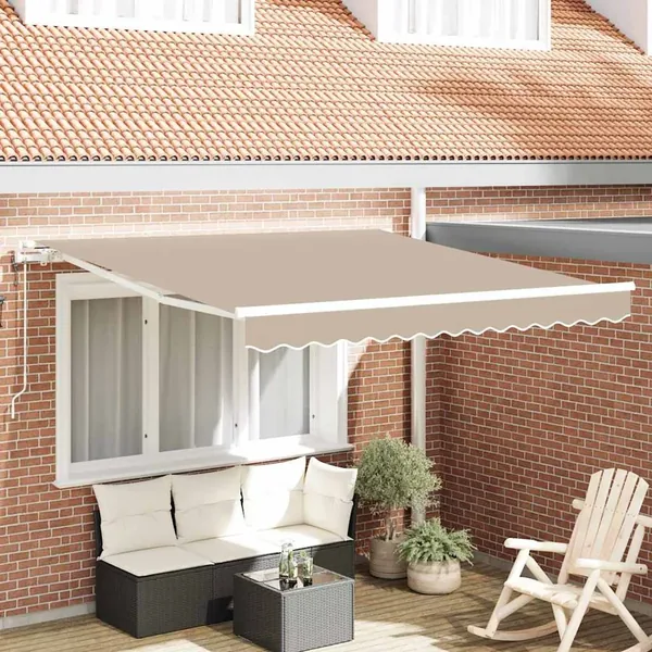 Auvent rétractable Beige 350 x 250 cm Tissu et Aluminium