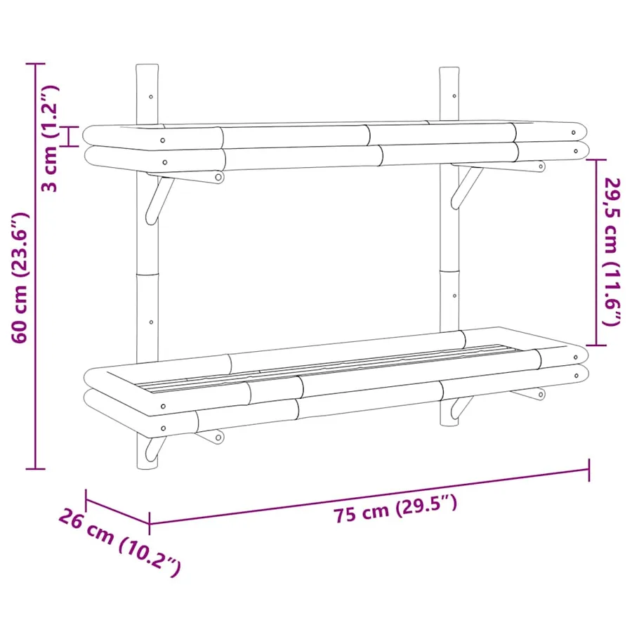 Étagère Murale avec étagère Marron 75 x 26 x 60 cm Bambou - 8