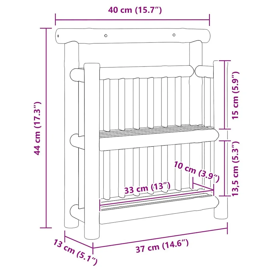 Étagère Murale avec étagère Naturel 40 x 13 x 44 cm Bambou - 8