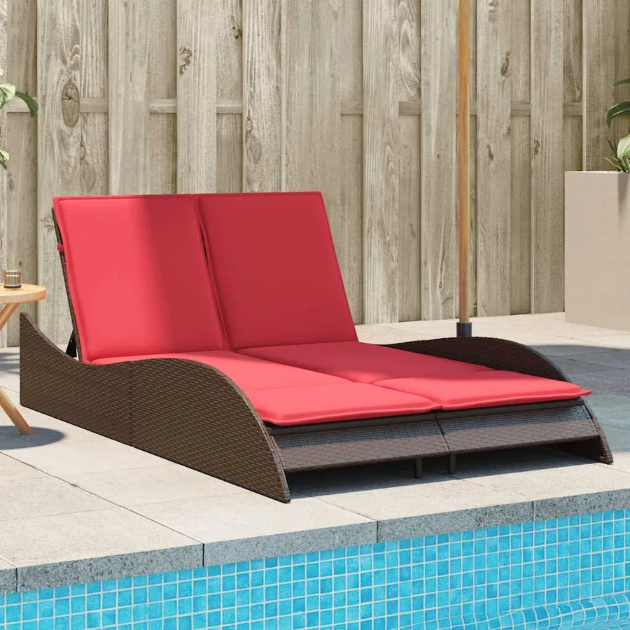 Chaise longue avec coussins Marron 114 x 205 x 73 cm Résine tressée