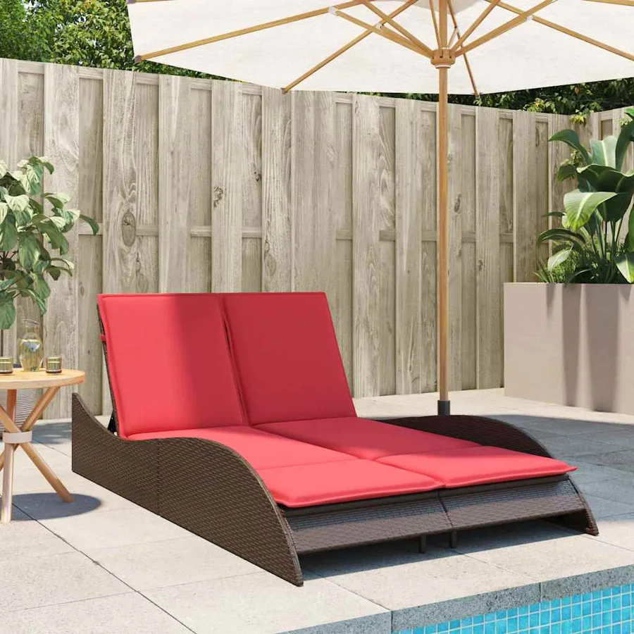 Chaise longue avec coussins Marron 114 x 205 x 73 cm Résine tressée - 3