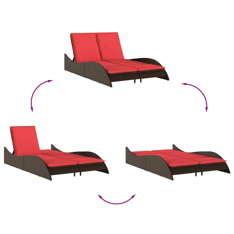 Chaise longue avec coussins Marron 114 x 205 x 73 cm Résine tressée - 8