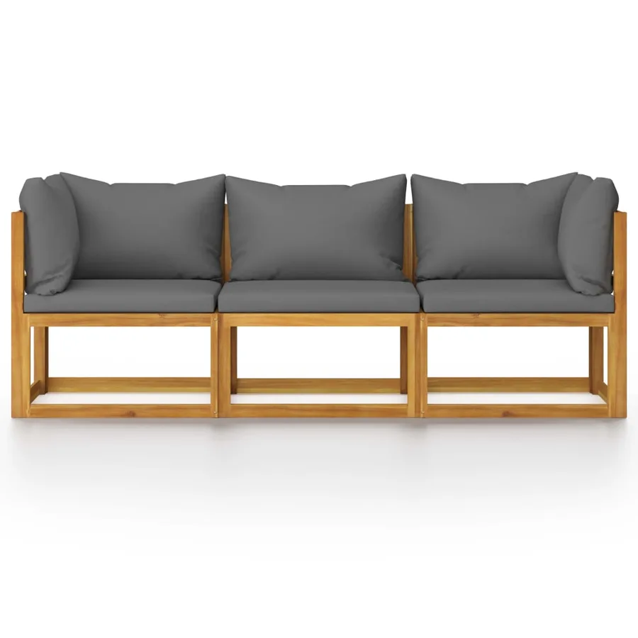 Canapé de jardin à 3 places avec coussin Bois d'acacia massif - 3