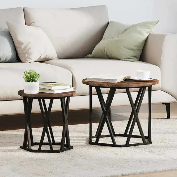 Table d'appoint 2 pcs Chêne fumé Bois d'ingénierie et acier