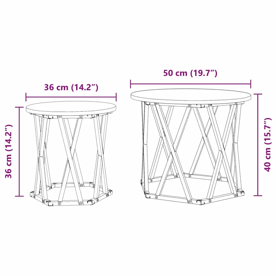 Table d'appoint 2 pcs Chêne fumé Bois d'ingénierie et acier - 12