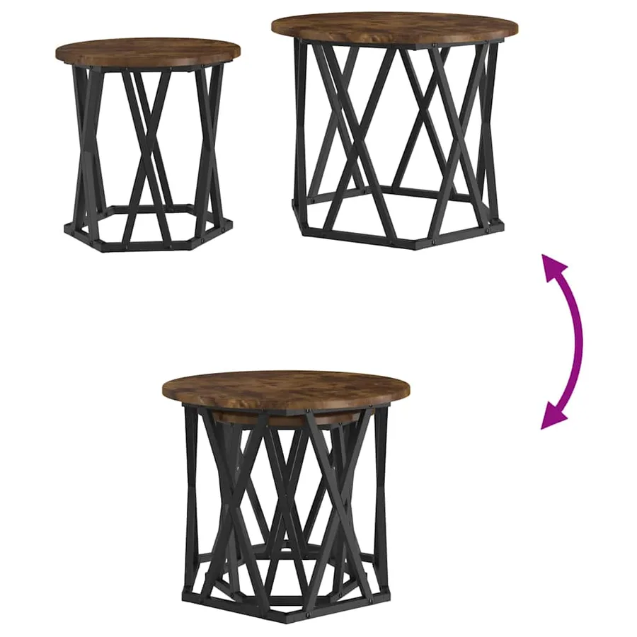 Table d'appoint 2 pcs Chêne fumé Bois d'ingénierie et acier - 8