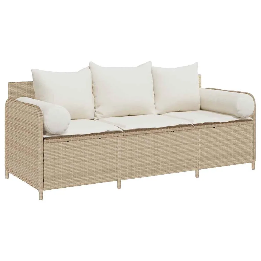 Canapé de jardin avec coussins 3 places beige résine tressée - 2