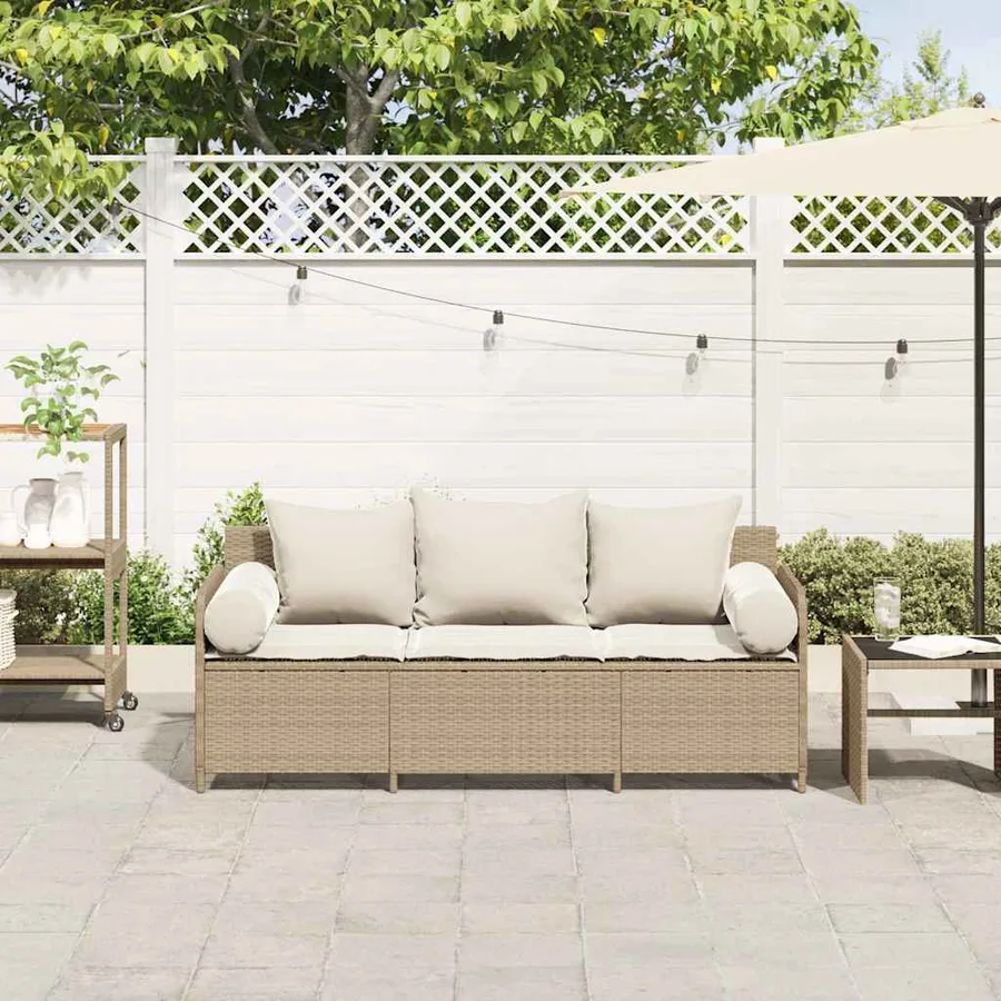 Canapé de jardin avec coussins 3 places beige résine tressée - 3