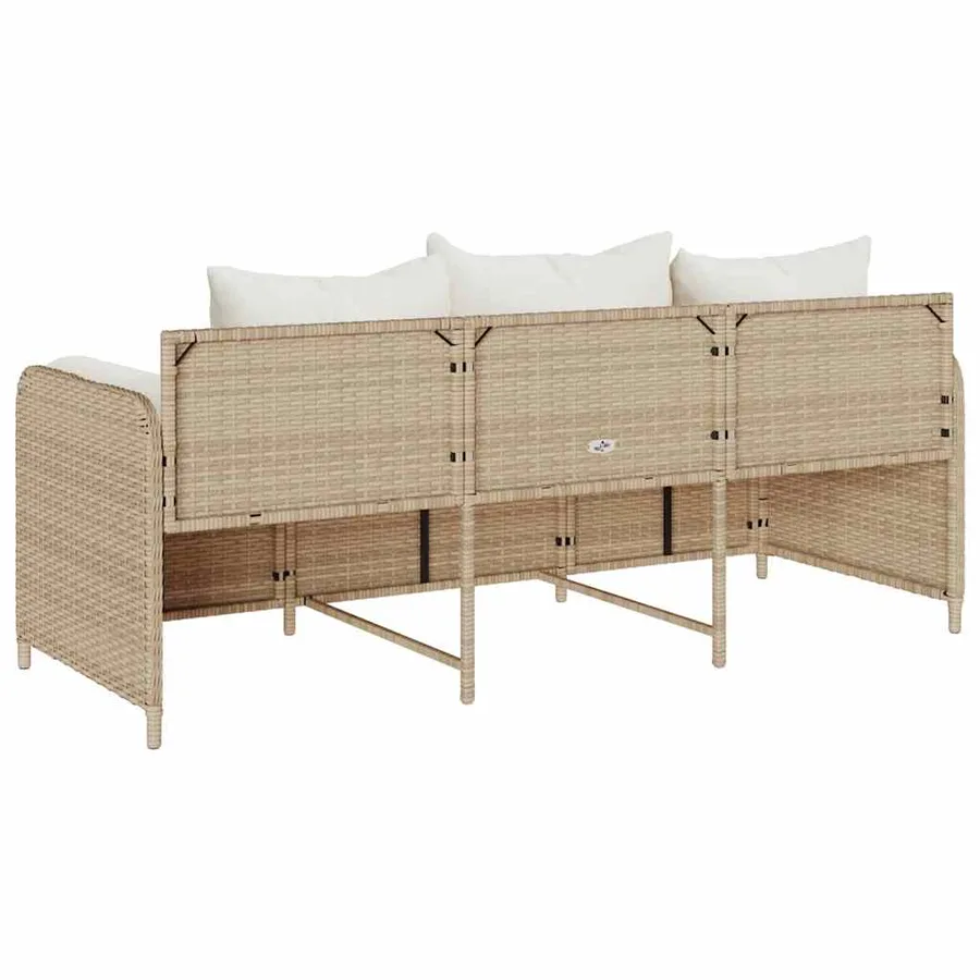Canapé de jardin avec coussins 3 places beige résine tressée - 6