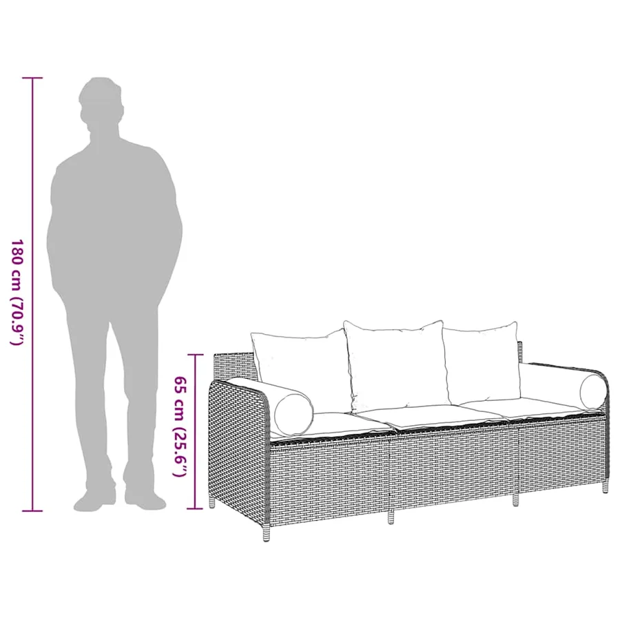 Canapé de jardin avec coussins 3 places beige résine tressée - 9