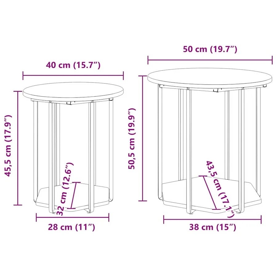 Ensemble de tables d'appoint 2 pc Marron 50 x 50 x 50,5 cm - 8