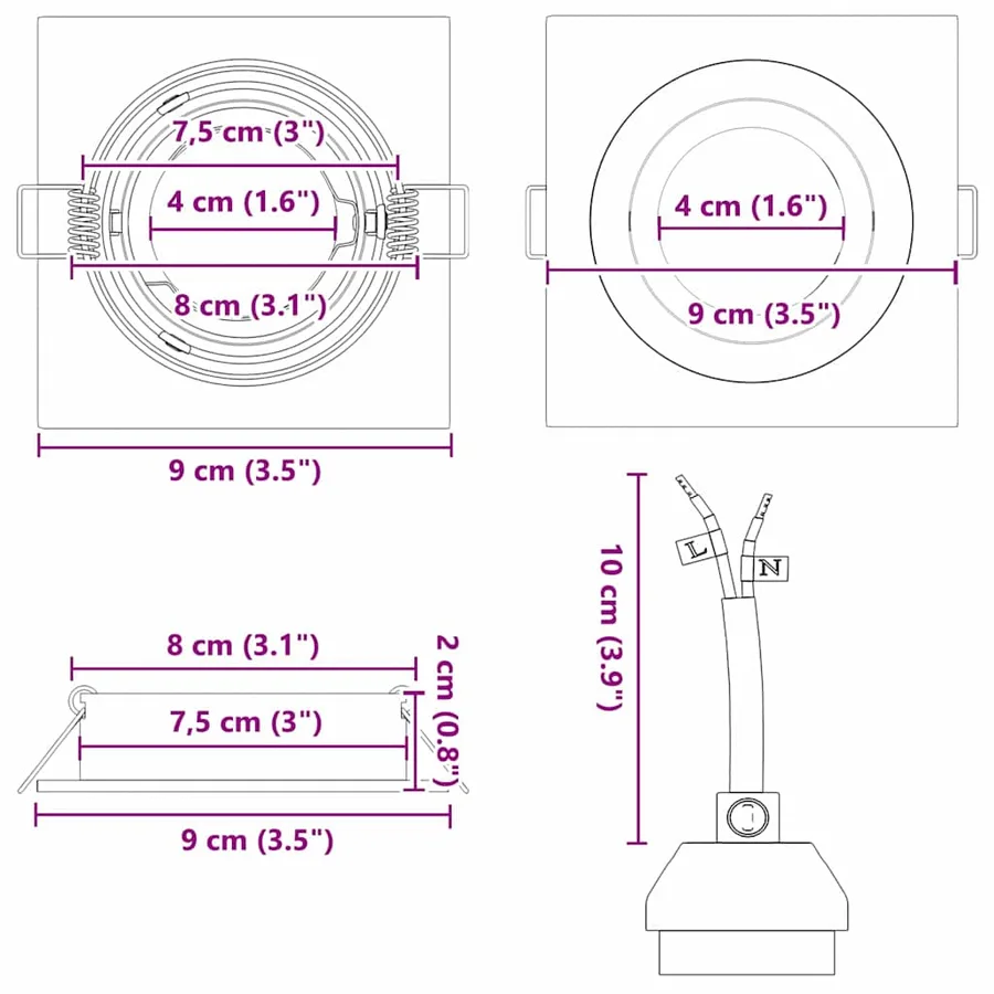 Projecteur 24 pcs Argenté 9 x 9 x 2 cm Aluminium - 13