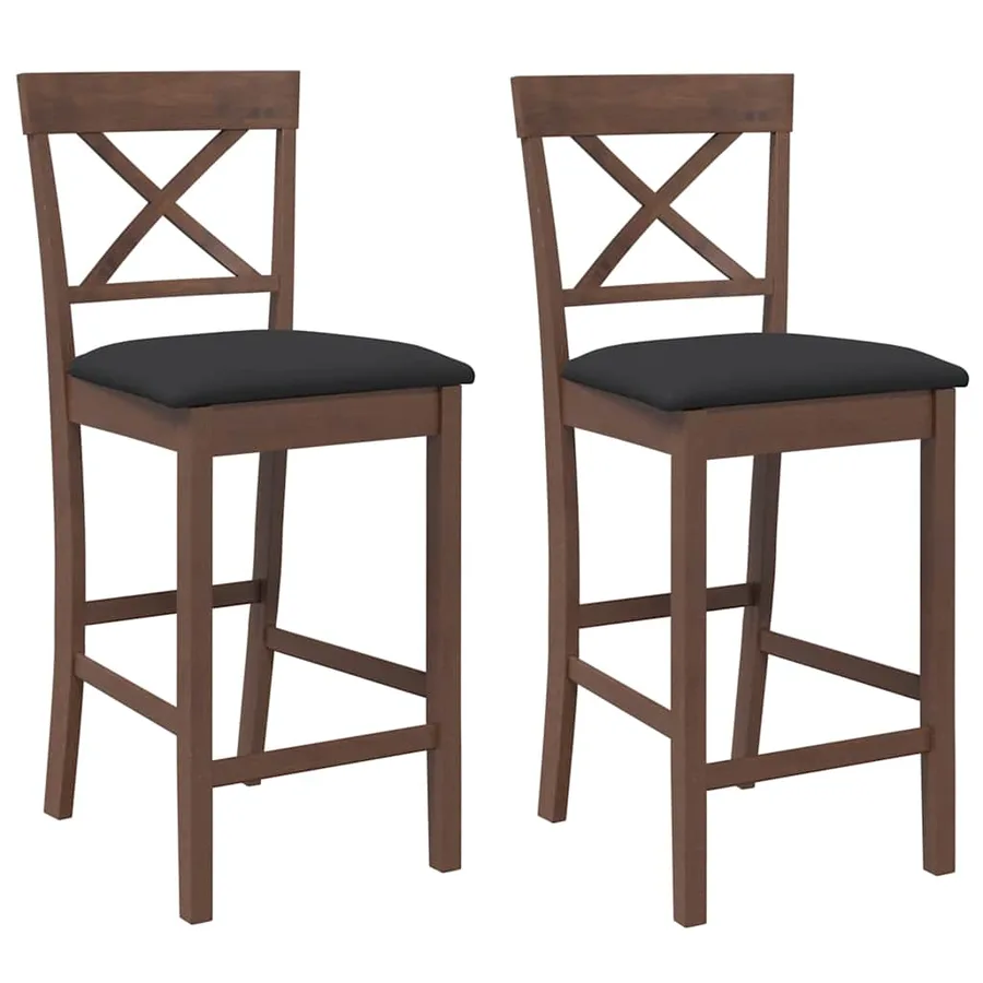 Tabourets de bar avec coussins (lot de 2) en bois massif marron et caoutchouc - 2