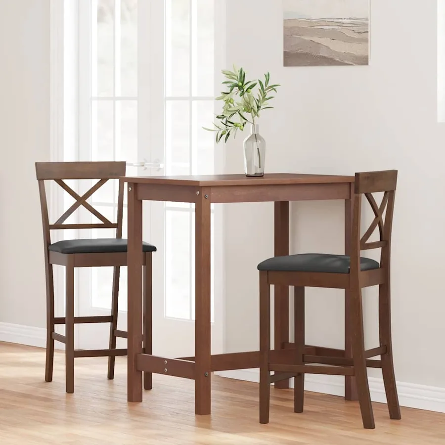 Tabourets de bar avec coussins (lot de 2) en bois massif marron et caoutchouc - 3