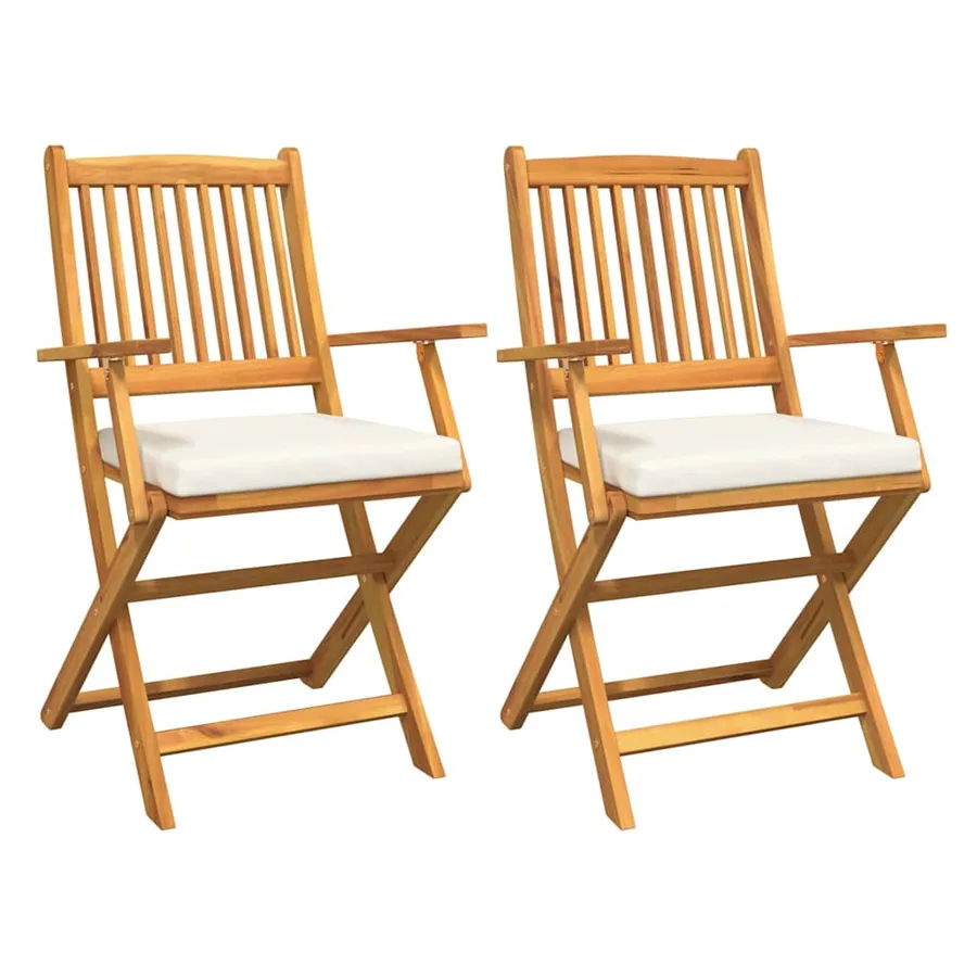 Chaise pliante avec coussin 2 pcs Marron Bois d'acacia massif - 2