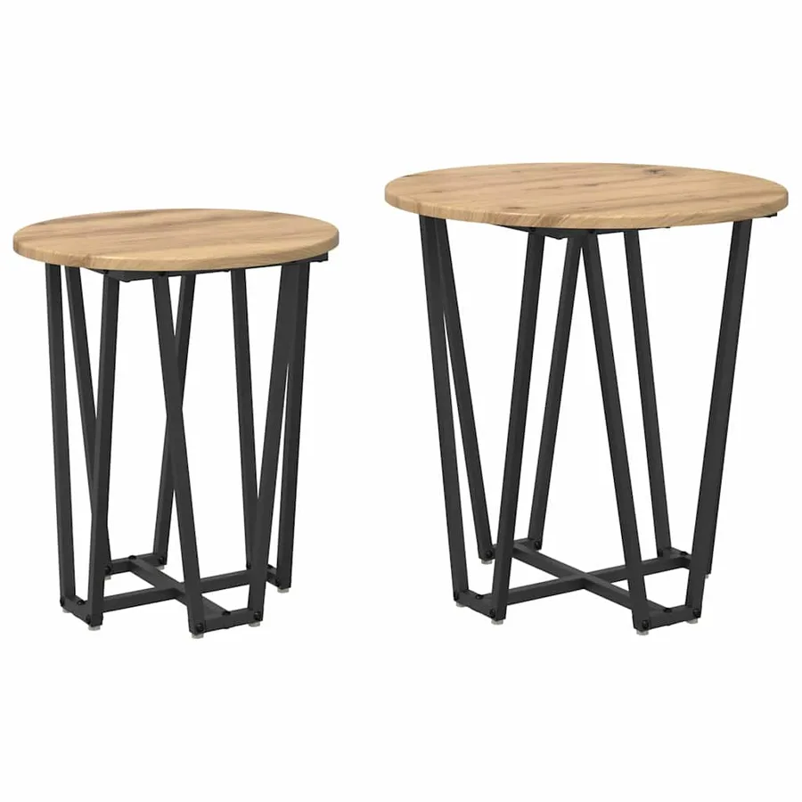 Ensemble de tables d'appoint 2 pc Chêne artisanal et noir - 2