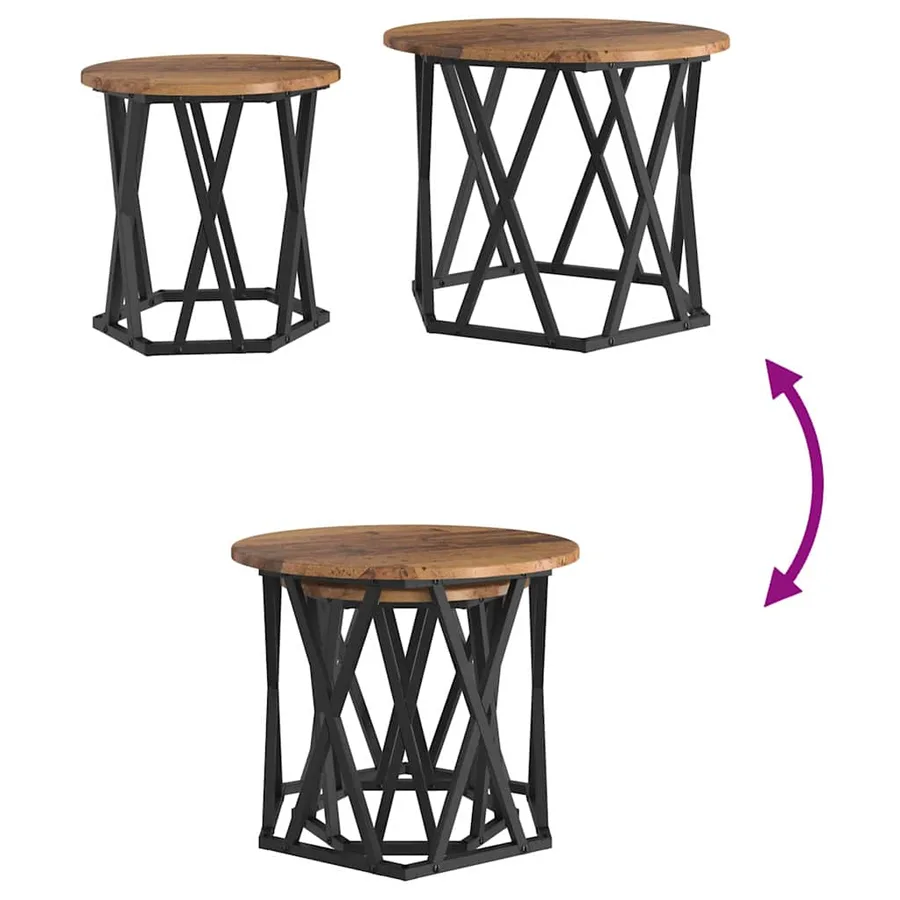 Table d'appoint 2 pcs bois recyclé Bois d'ingénierie et acier - 10