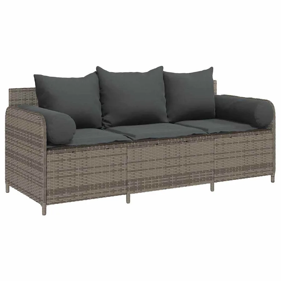 Canapé de jardin avec coussins 3 places gris résine tressée - 2