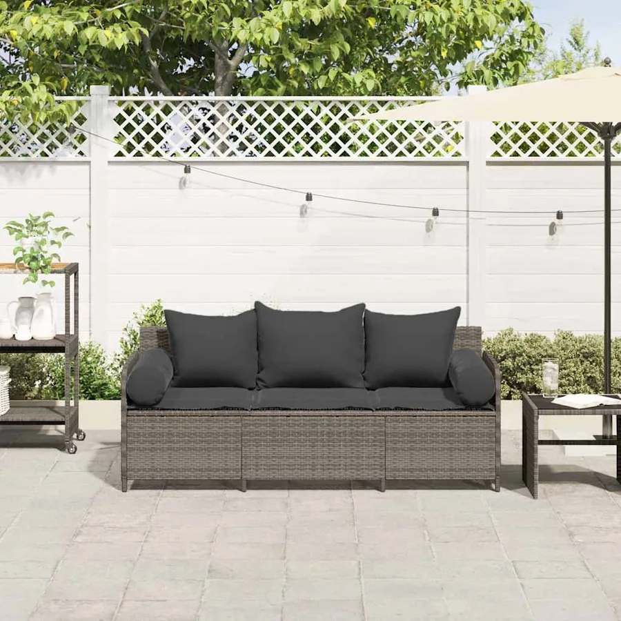 Canapé de jardin avec coussins 3 places gris résine tressée - 3