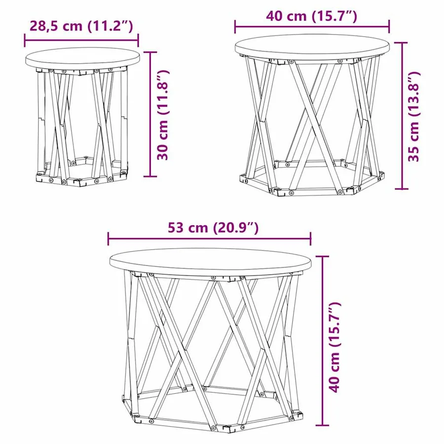 Table d'appoint empilable 3 pcs Gris Sonoma - 13