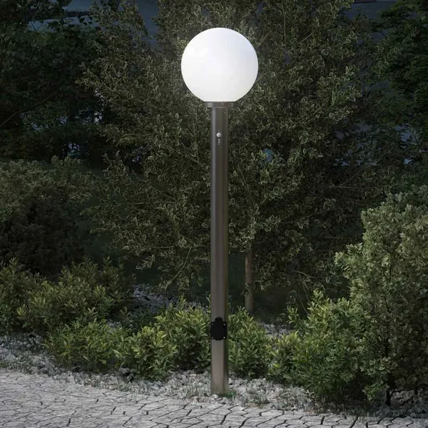 Borne lumineuse avec détecteur et prise 120 cm acier inoxydable IP44
