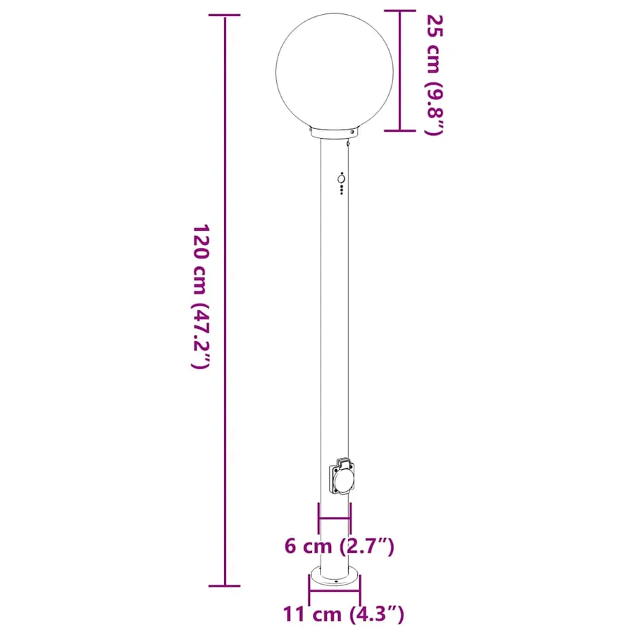 Borne lumineuse avec détecteur et prise 120 cm acier inoxydable IP44 - 12
