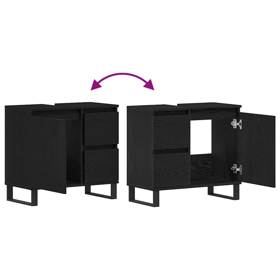 Meuble de Lavabo de Salle de Bain Chêne noir 65 x 33 x 60 cm - 14
