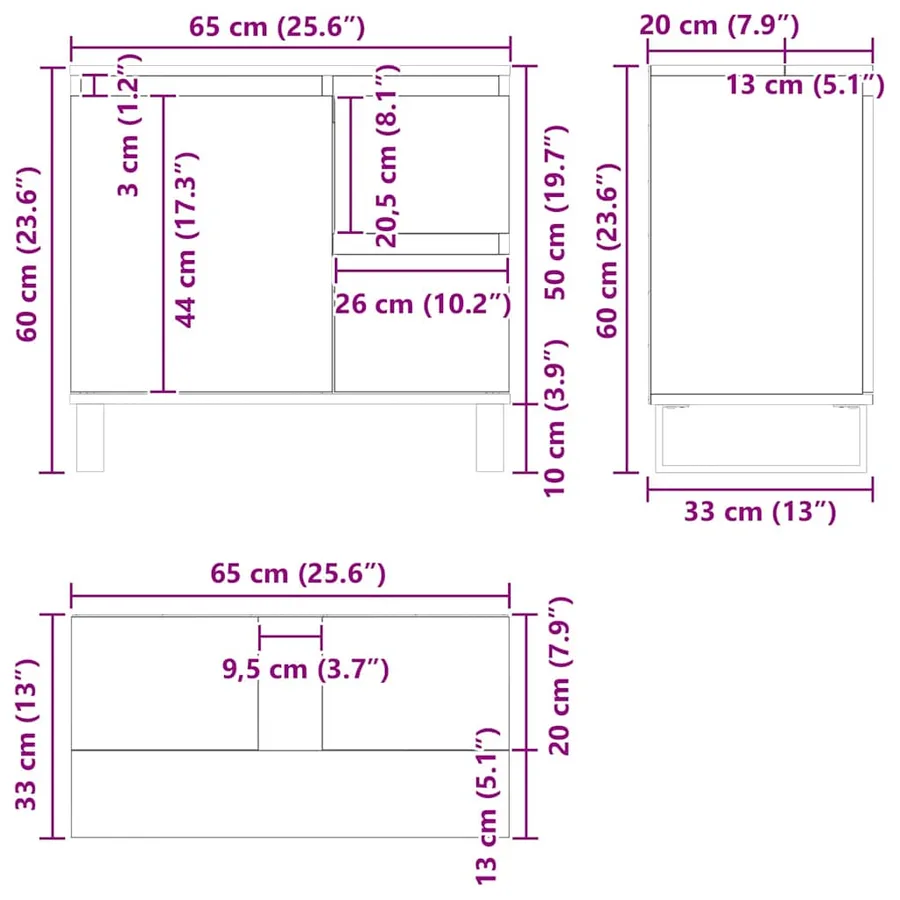 Meuble de Lavabo de Salle de Bain Chêne noir 65 x 33 x 60 cm - 16