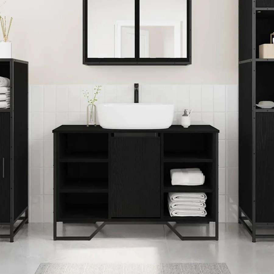 Meuble de Lavabo de Salle de Bain Chêne noir 91 x 35 x 60 cm