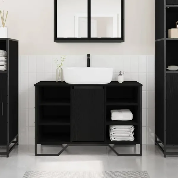 Meuble de Lavabo de Salle de Bain Chêne noir 91 x 35 x 60 cm