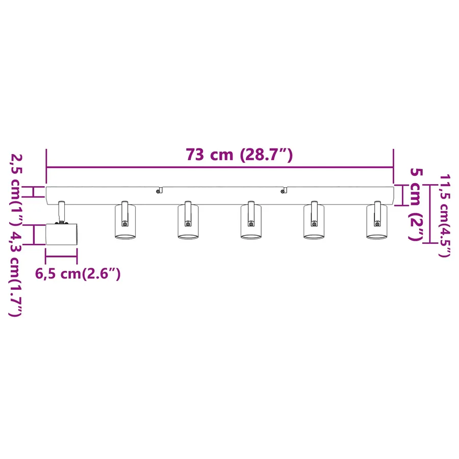 Spot de plafond Noir 73 x 6,5 x 11,5 cm Métal - 14